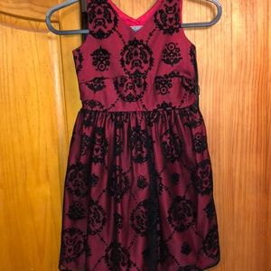 Dark Red Formal Girls Dress with Black Mesh Design